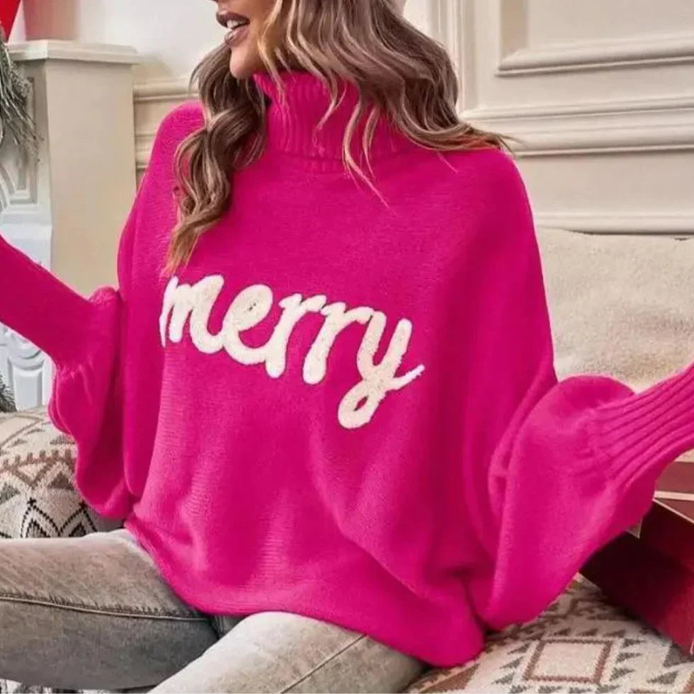 Fionna - Rollkragenpullover - 'Merry' Text Detail