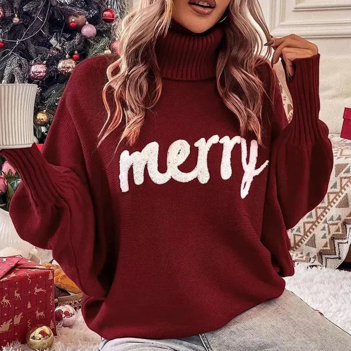 Fionna - Rollkragenpullover - 'Merry' Text Detail