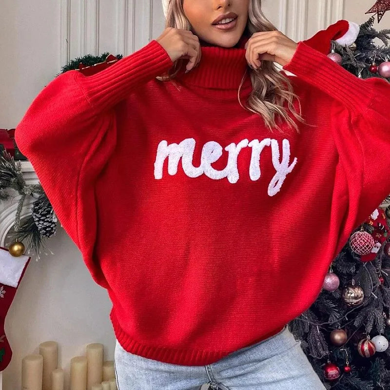 Fionna - Rollkragenpullover - 'Merry' Text Detail